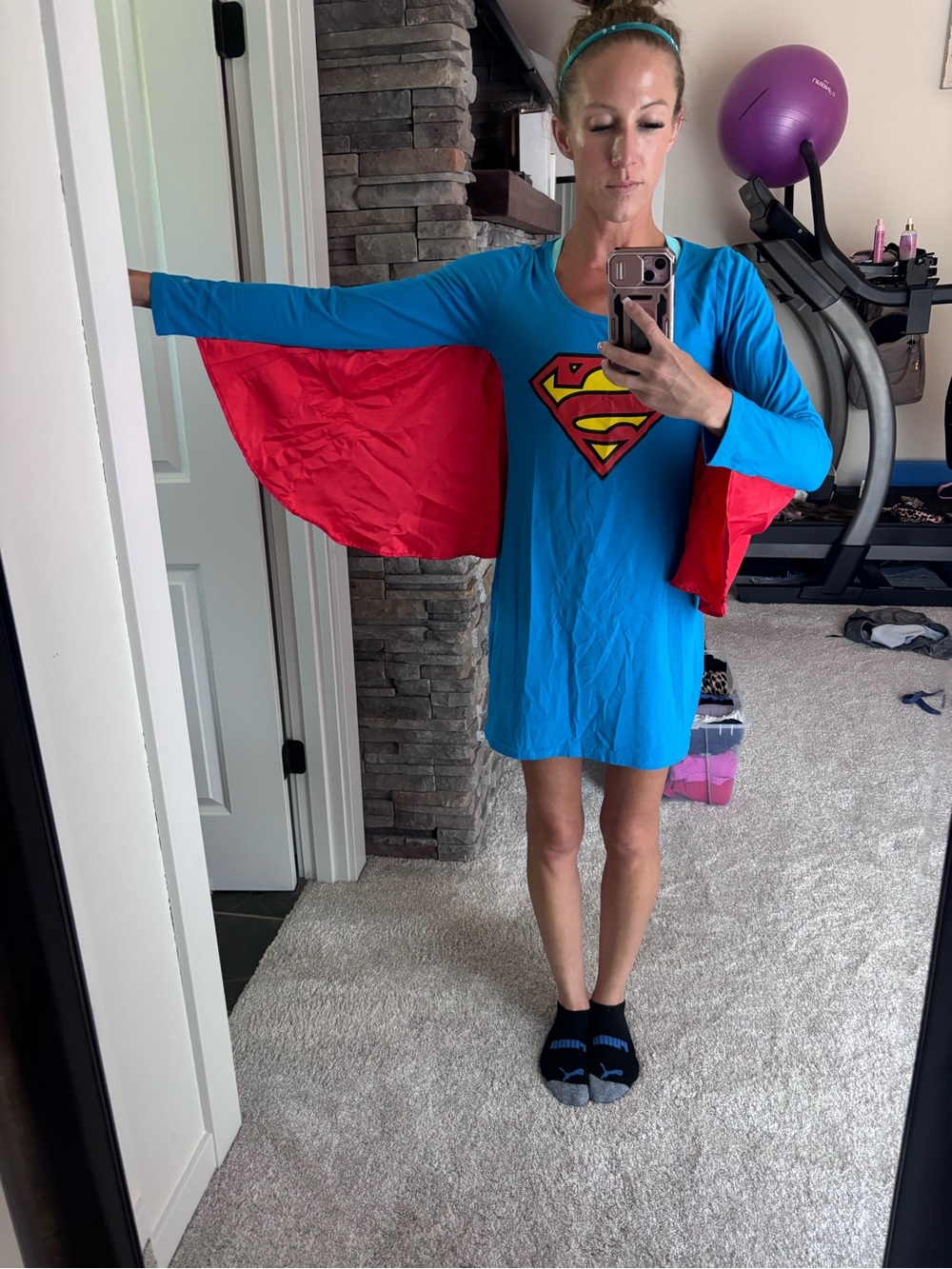 Supergirl juniors Costume Dress with Attached Cape - Blue and Red